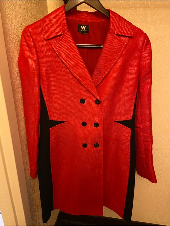 W by Worth Jackets & Blazers - W by Worth Red Double-Breasted Long Jacket Sz S